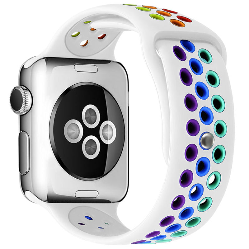For Apple Watch Series 9 8 7 41mm 6 5 4 SE (2023) SE(2022) SE 40mm 3 2 1 38mm Dual Color Rainbow Silicone Watch Strap Adjustable Wrist Band For Apple Watch Series 9 8 7 41mm 6 5 4 SE (2023) SE(2022) SE 40mm 3 2 1 38mm Dual Color Rainbow Silicone Watch Strap Adjustable Wrist Band